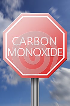 Red road sign with carbon monoxide word