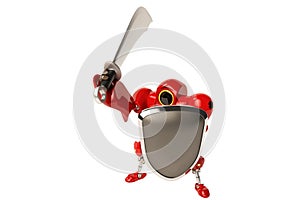 Red robot holding sword and shield