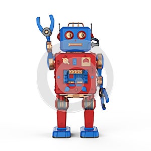 Red robot tin toy hand up