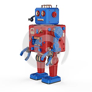 Red robot tin toy with headset