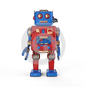 Red robot tin toy with headset