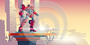 Red robot transformer alien invader on spaceship photo