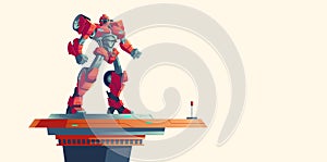 Red robot transformer alien invader on spaceship photo