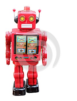 red robot on white background, copy space
