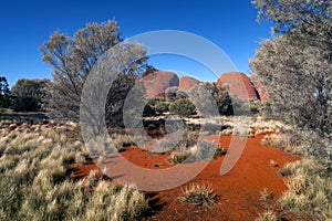 Red rock of Alice Sping under clear blue sky photo