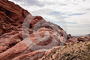 Red Rock Canyon - Close up view of rock formation of Aztec sandstone slickrock rock formation on the Calico Hills Tank Trail