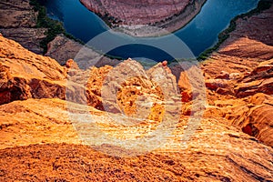 Red rock canyon desert. Horseshoe Bend, Page, Arizona. Horse Shoe Bend on Colorado River, Grand Canyon.