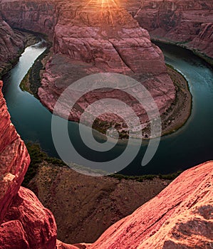 Red rock canyon desert. Horseshoe Bend, Page, Arizona. Horse Shoe Bend on Colorado River, Grand Canyon.