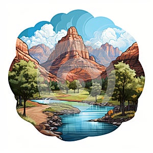 Red Rock Canyon Drawing Illustration: Serene Pastoral Scenes And Nature-based Patterns