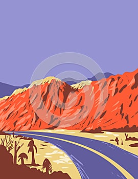 Red Rock Canyon National Conservation Area in the Mojave Desert Nevada USA WPA Poster Art