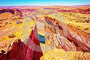 Red rock canyon road panoramic view. Arizona Horseshoe Bend in Grand Canyon.