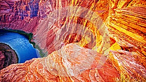 Red rock canyon road panoramic view. Horseshoe Bend, Page, Arizona. Horse Shoe Bend on Colorado River, Grand Canyon.