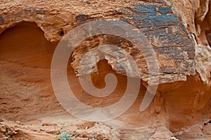 Red rock formation on canyon wall