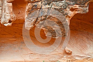 Red rock formation on canyon wall