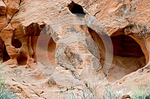 Red rock formation on canyon wall