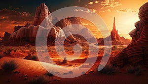 Red Rock Formations, Desert Sunsets Wallpaper. Generative AI