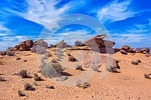 Red Rock Formations And Sandy Desert