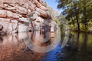 Red Rock Mirror Refection On Oak Creek In Sedona