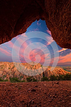 Red rock mountain with arch sunset clouds near Calitzdorp in Sou