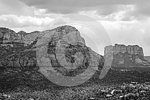Red Rock Mountains of Sedona Arizona in Black and White