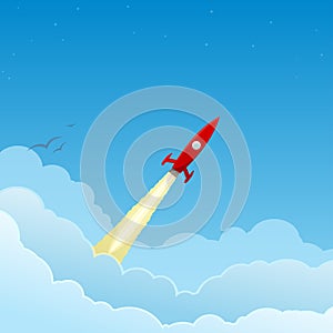 Red rocket flying to the stars