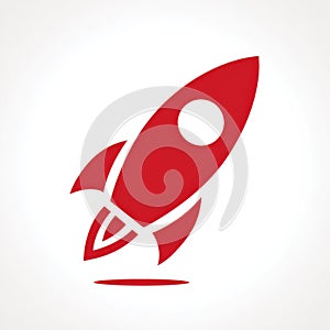 Red Rocket Icon on White Background