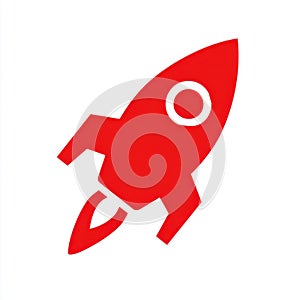 Red Rocket Ship Icon on White Background