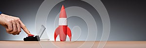 Red Rocket Start And Launch Button For Career