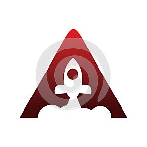 Red rocket triangle cloud letter font a logo design