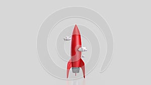 The Red rocket on white background for startup concept 3d rendering