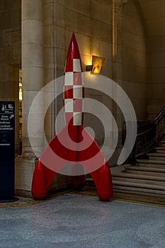A Red rocket with white blocks used in Tintin at Brussels, Belgium, Europe