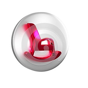 Red Rocking chair icon isolated on transparent background. Silver circle button.