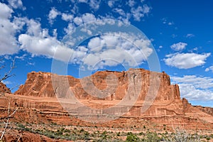 Red rocks at Arches National Park on a sunny day