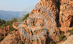 Red rocks on the Calanches Place in Corsica in France