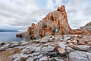 Red Rocks called `Rocce Rosse` of Arbatax with `window`, Sardinia, Italy photo