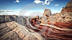 Red rocks in desert - panoramic view- sky scenics - nature 2018