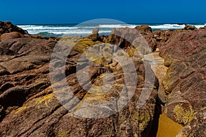 The red rocks on Legzira beach. Morocco, Africa