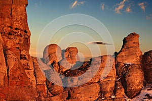 Red rocks in light of rising sun