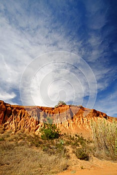 Red rocks on the Praia da Falesia - Falesia beach in Algarve, Portugal