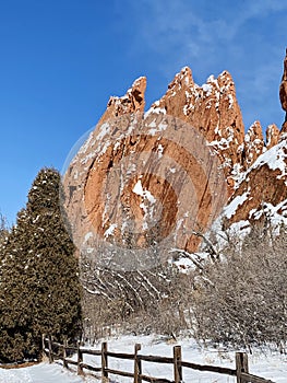 Red rocks reaching to the sky in Garden of the Gods in Colorado Springs Colorado