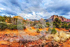 The red rocks and red Soil of Munds Mountain Wilderness viewed from the Little Horse Trail Head at the town of Sedona, Arizona