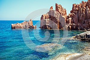 Red rocks and turquoise water of Arbatax, Sardinia