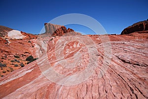 The red rocks wall at the end of the striped rock in the Valley of Fire