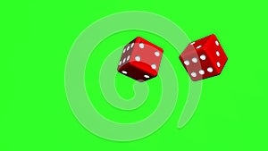 Red Roll Dice rotate and fall on green background