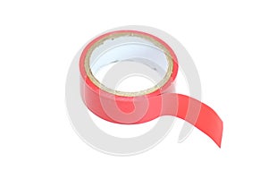 Red roll of electrical sticky isolation duct tape on white background