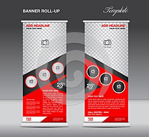 Red Roll up banner stand template display advertisement flyer