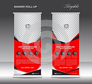 Red Roll up banner template advertisement stand poster