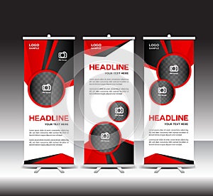 Red roll up banner template, stand template, stand design, banner design, pull up, advertisement, display design, vector