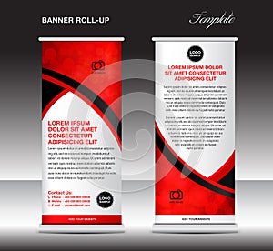 Red roll up banner template, stand template, stand design, banner design, pull up, advertisement, display template, flyer design
