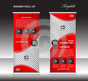 Red roll up banner template, stand template, stand design, banner design, pull up, advertisement, poster flyer design